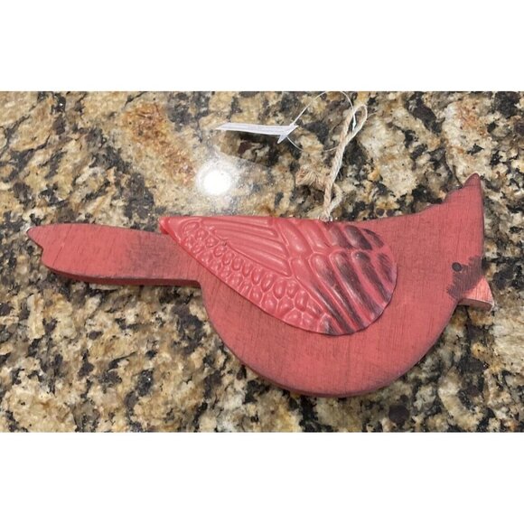 Cardinal Red Bird Metal Wood‎ Large Christmas Holiday Ornament NEW Rustic Farm - Picture 2 of 4